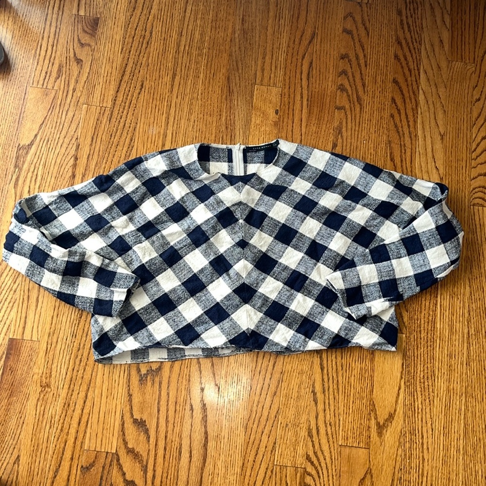 Zara Blue Check Cropped Top